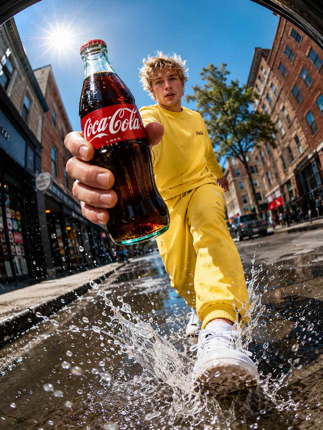 Banana Prompt for Fisheye Street Photo with Coca-Cola