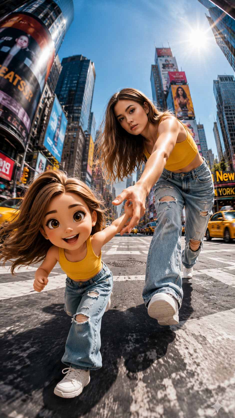 Banana Prompt for Cinematic Fisheye Street Scene with Mini-Me