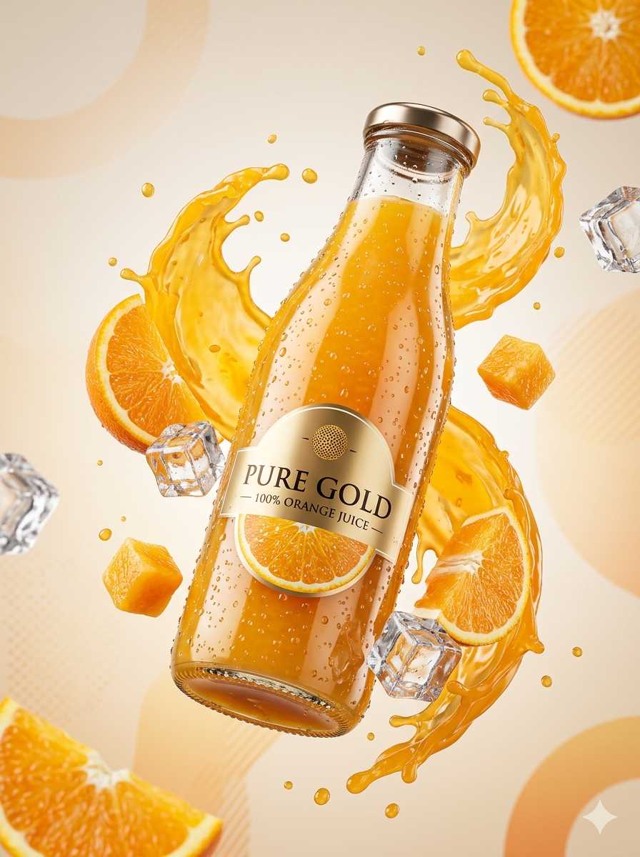 Gemini AI Prompt for Orange Juice Product Photography | Gemini Free AI Prompt