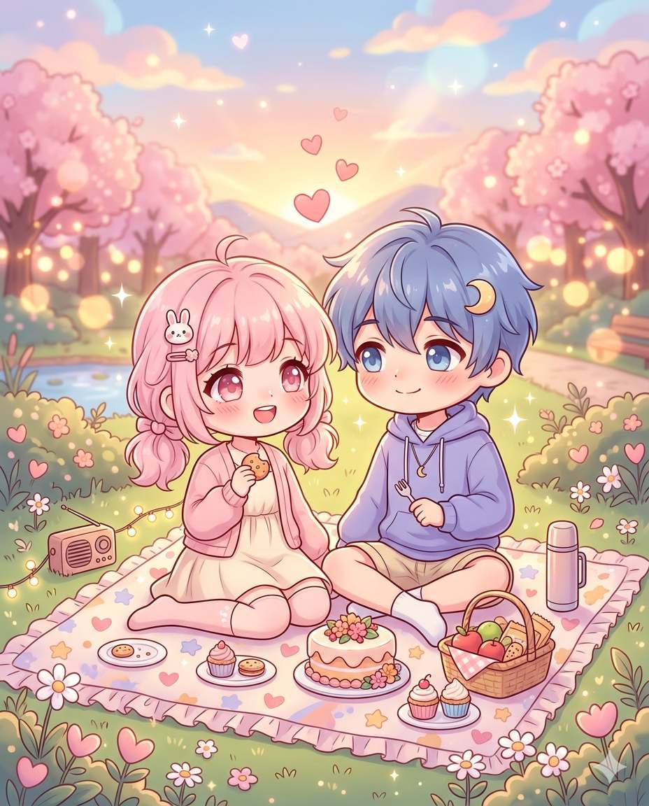 Nano Banana Prompt: Cute Picnic Couple Banana AI Prompt for Chibi Art